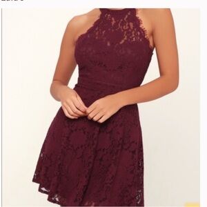NWT lulu’s davina lace dress high neck sleeveless maroon XS skater dress